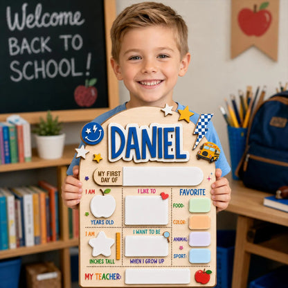 Custom Name First Day Of School Reusable Wooden Sign, Back To School Sign UKTD6080704