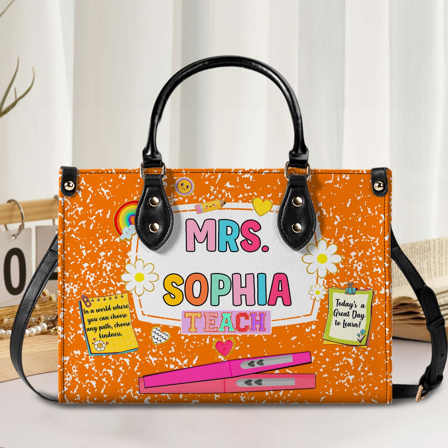 Personalized Teacher PU Leather Handbag, Back To School Gift, First Day Of School, End Of Year Christmas, Teacher Appreciation Bags Gift QFHM4180901