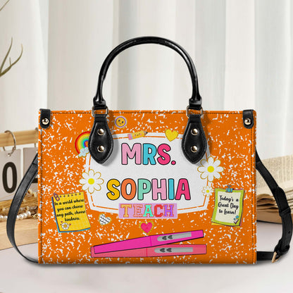 Personalized Teacher PU Leather Handbag, Back To School Gift, First Day Of School, End Of Year Christmas, Teacher Appreciation Bags Gift QFHM4180901