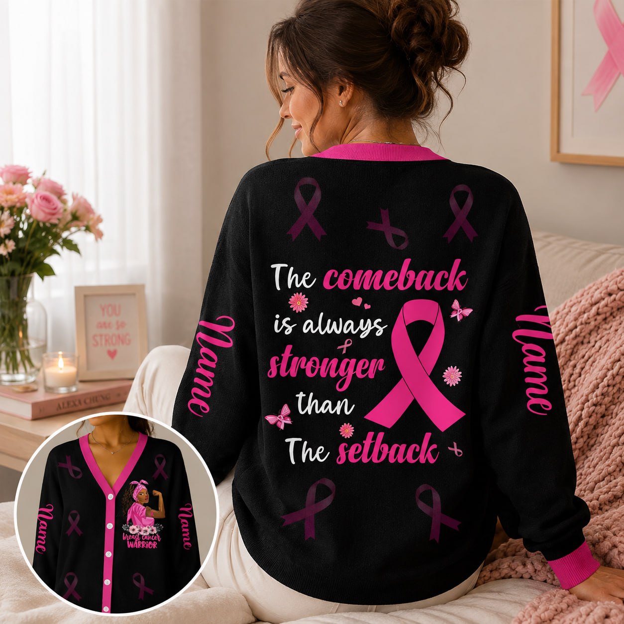 Custom Breast Cancer Knitted Cardigan UKTO5101002