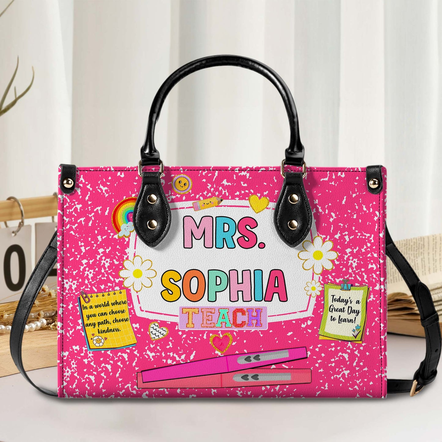 Personalized Teacher PU Leather Handbag, Back To School Gift, First Day Of School, End Of Year Christmas, Teacher Appreciation Bags Gift QFHM4180901