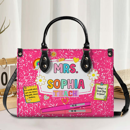 Personalized Teacher PU Leather Handbag, Back To School Gift, First Day Of School, End Of Year Christmas, Teacher Appreciation Bags Gift QFHM4180901